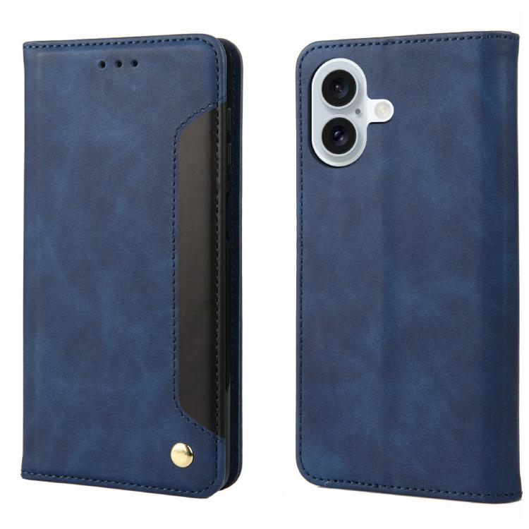 For iPhone 17 Skin Feel Splicing Leather Phone Case(Blue)