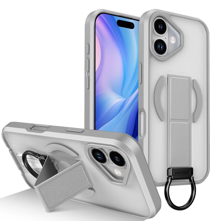 For iPhone 17 Skin-Friendly D-Ring Holder Magnetic Shockproof Phone Case(Gray)