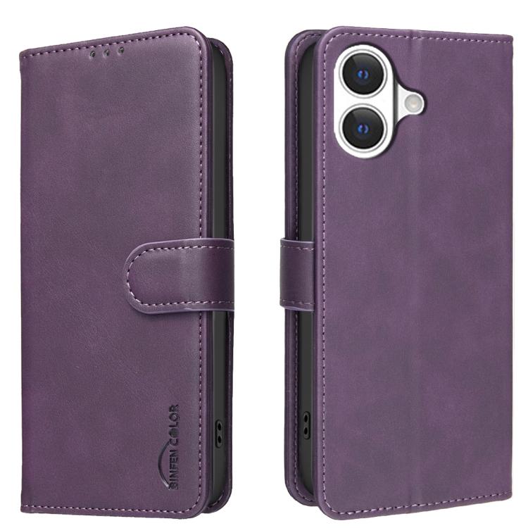 For iPhone 17 Solid Color Calfskin Texture RFID Vegan Leather Phone Case(Purple)