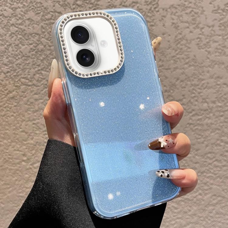 For iPhone 17 Solid Color Glitter & Rhinestone Design Phone Case(Blue)