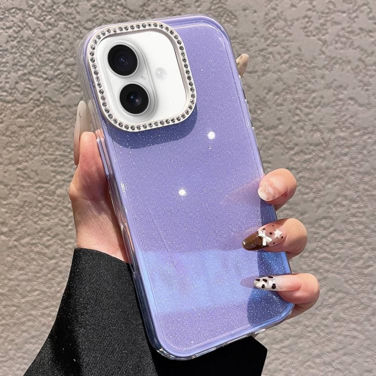 For iPhone 17 Solid Color Glitter & Rhinestone Design Phone Case(Purple)