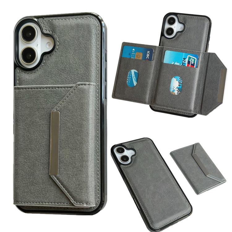 For iPhone 17 Solid Color Metal Buckle Card Slots Bag Phone Case(Grey)