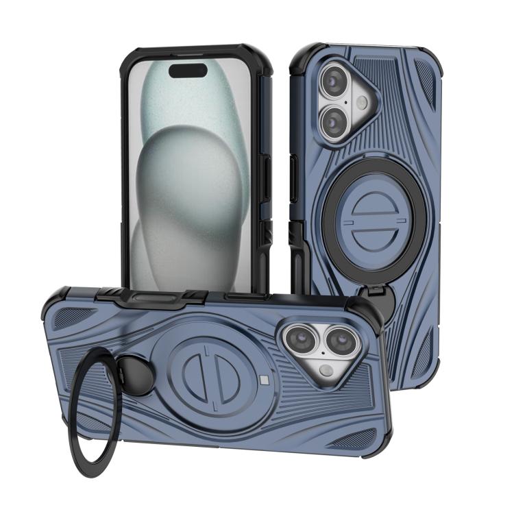 For iPhone 17 Star Ring Metallic Pivot Bracket Magnetic Phone Case(Blue)