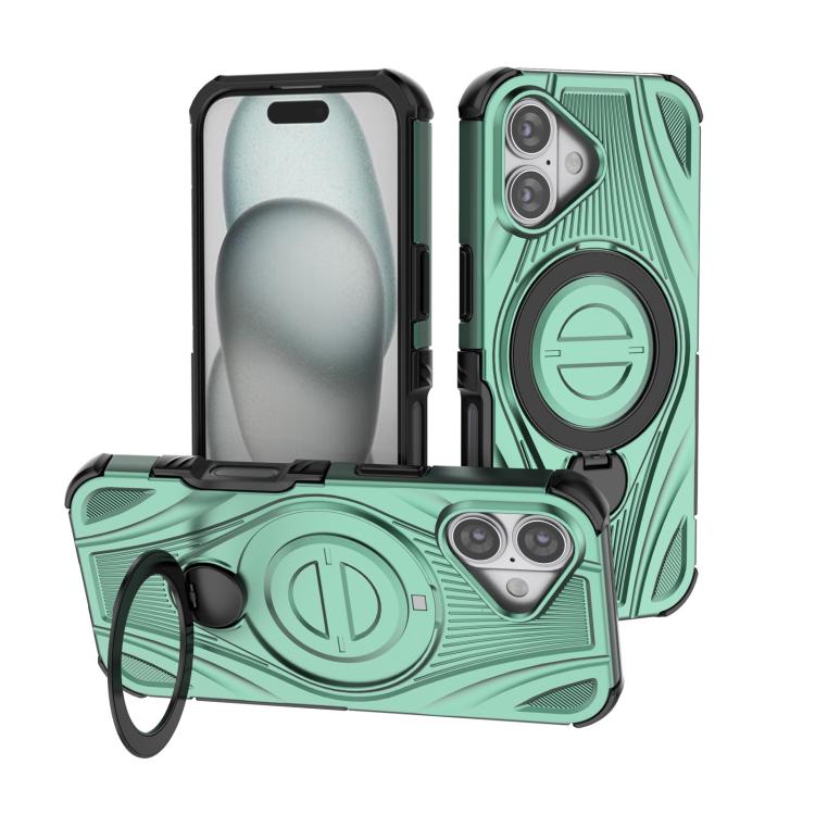 For iPhone 17 Star Ring Metallic Pivot Bracket Magnetic Phone Case(Green)