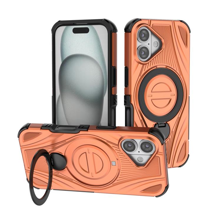 For iPhone 17 Star Ring Metallic Pivot Bracket Magnetic Phone Case(Orange)