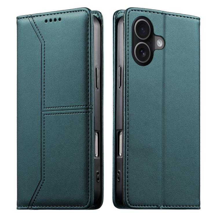 For iPhone 17 Stitched Line Magnetic RFID Vegan Leather Phone Case(Green)