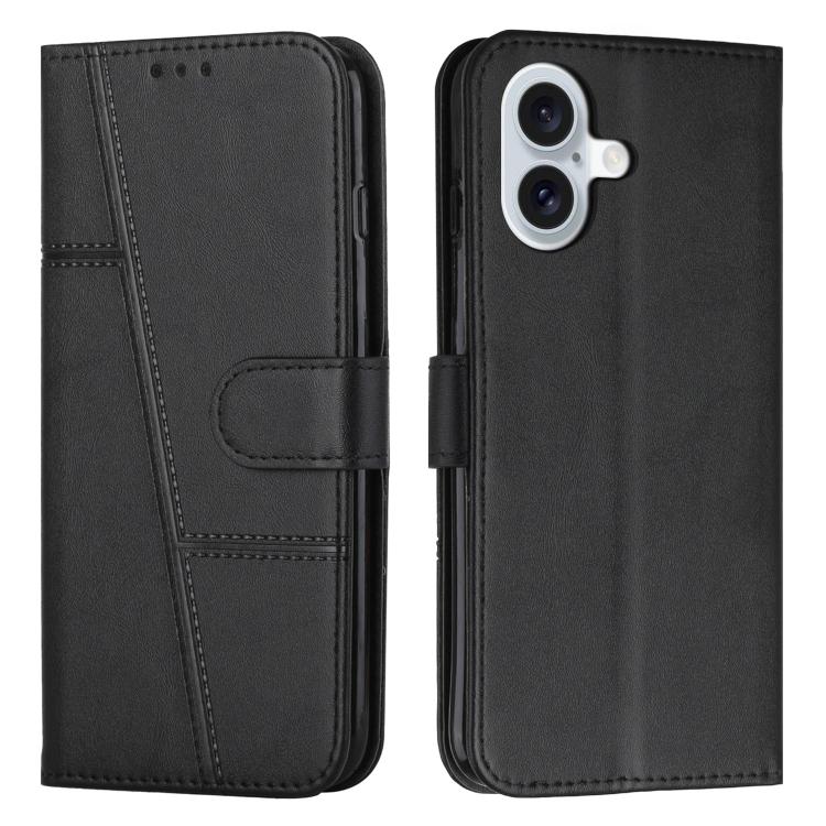 For iPhone 17 Stitching Calf Texture Buckle Leather Phone Case(Black)