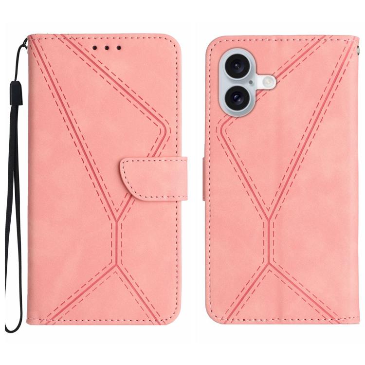 For iPhone 17 Stitching Embossed Leather Phone Case(Pink)