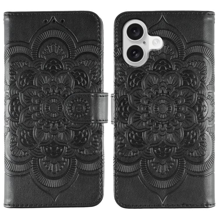 For iPhone 17 Sun Mandala Embossing Leather Phone Case(Black)