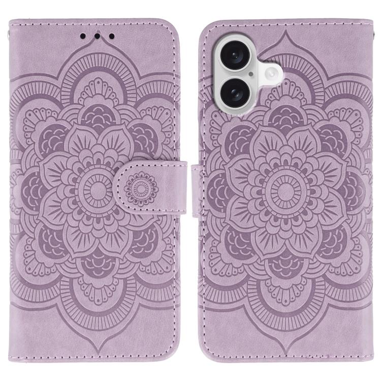 For iPhone 17 Sun Mandala Embossing Leather Phone Case(Purple)