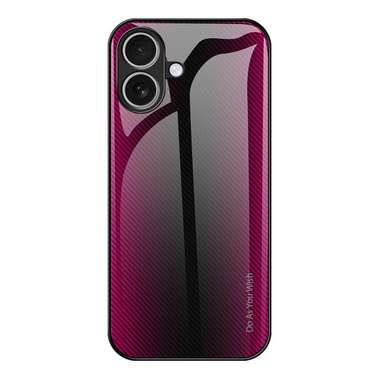 For iPhone 17 Texture Gradient Glass TPU Phone Case(Rose Red)