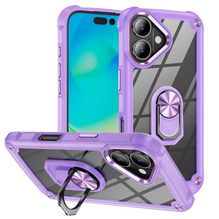 For iPhone 17 TPU + PC Lens Protection Phone Case with Ring Holder(Purple)