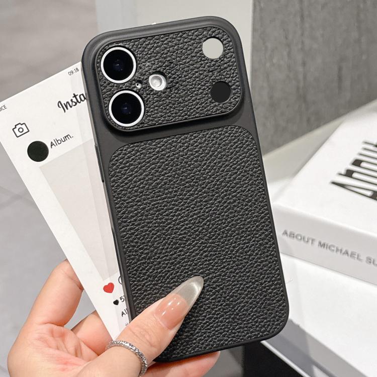 For iPhone 17 Transforms Into 17 Series Large Window Frosted Lychee Texture Phone Case(Black)