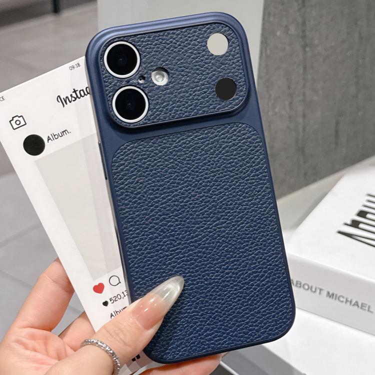 For iPhone 17 Transforms Into 17 Series Large Window Frosted Lychee Texture Phone Case(Dark Blue)
