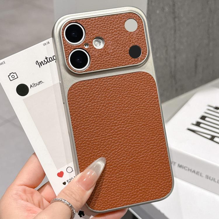 For iPhone 17 Transforms Into 17 Series Large Window Frosted Lychee Texture Phone Case(Dark Brown)