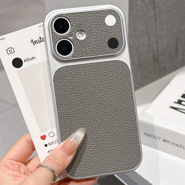 For iPhone 17 Transforms Into 17 Series Large Window Frosted Lychee Texture Phone Case(Gray)