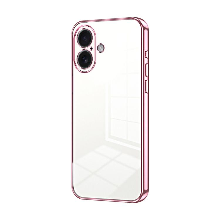 For iPhone 17 Transparent Plating Fine Hole Phone Case(Pink)