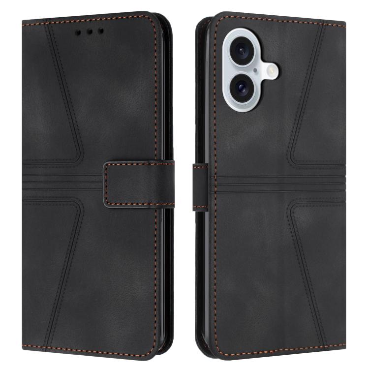 For iPhone 17 Triangle Solid Color Leather Phone Case(Black)