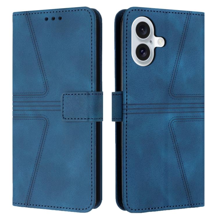 For iPhone 17 Triangle Solid Color Leather Phone Case(Blue)