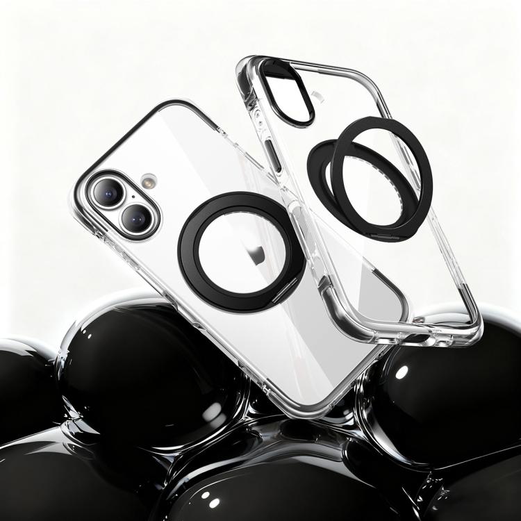 For iPhone 17 Vacuum Airbag TPU + Acrylic 360 Rotating Bracket Magnetic Shockproof Phone Case(Black)
