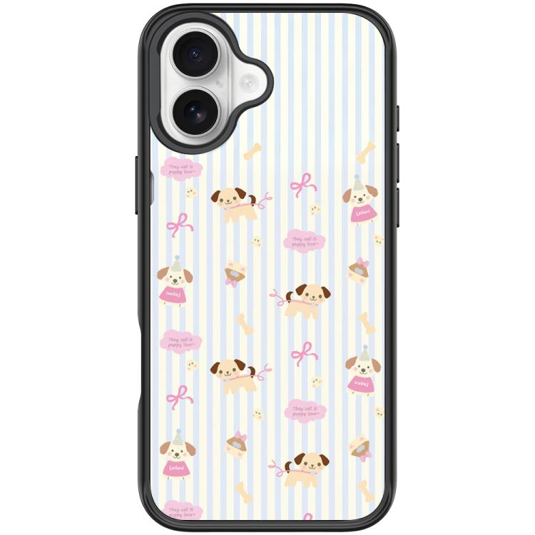 For iPhone 17 Vertical Stripes Dog Pattern Magnetic Phone Case(Black)