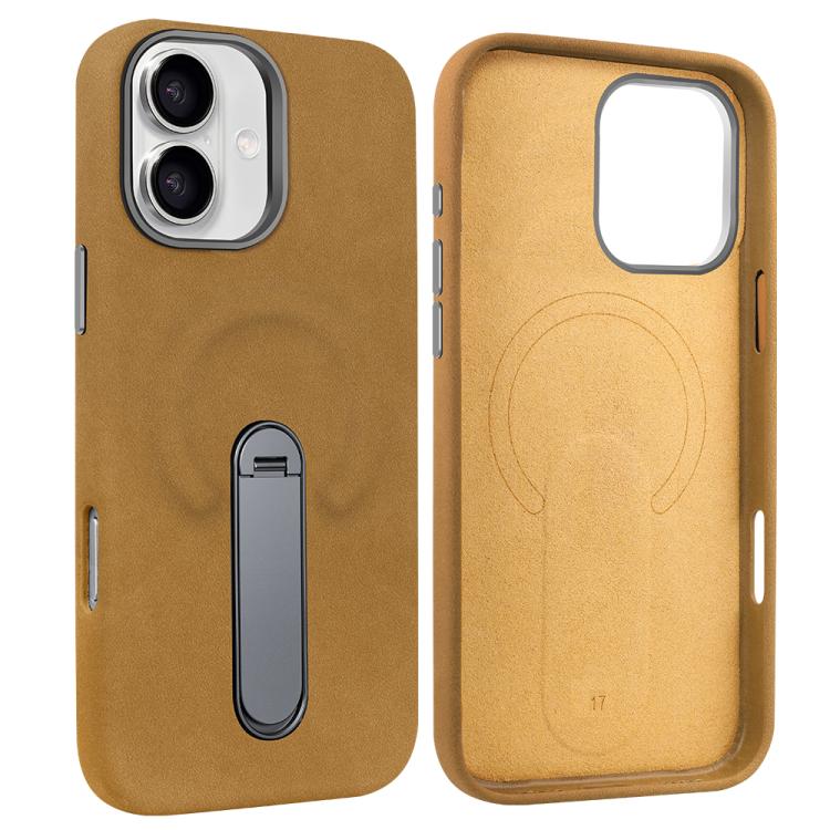 For iPhone 17 VIETAO Suede MagSafe PU Leather Phone Case with Holder(Light Brown)