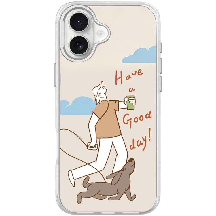 For iPhone 17 Walking Dog Pattern Magnetic Phone Case(Transparent White)