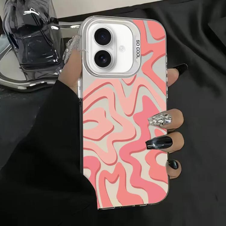 For iPhone 17 Wavy Stripes Pattern Frosted IMD 2-in-1 PC Phone Case(Pink)
