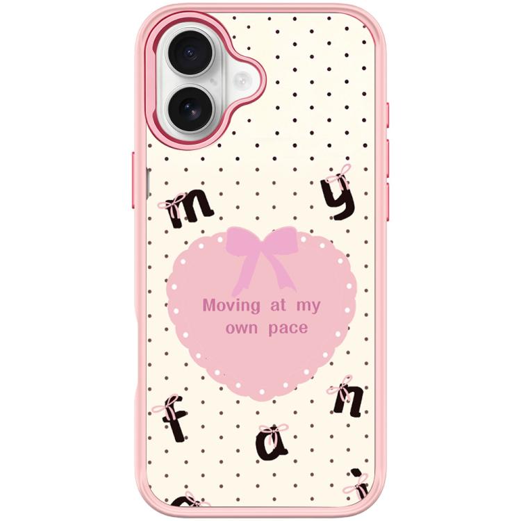 For iPhone 17 White Heart Pattern Magnetic Phone Case(Pink)