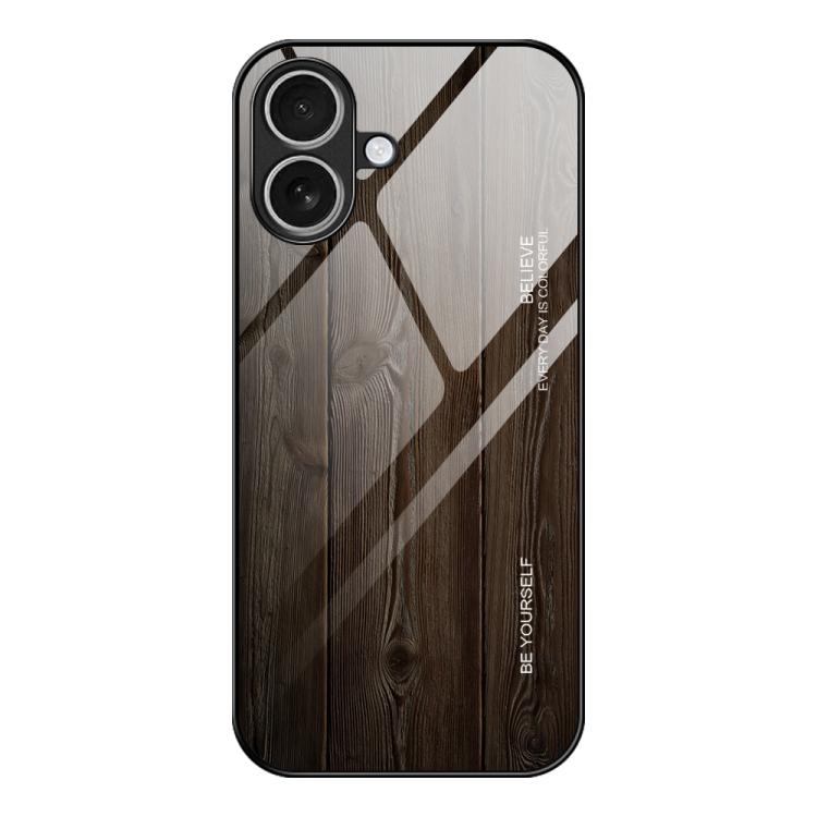 For iPhone 17 Wood Grain Glass Phone Case(Black)