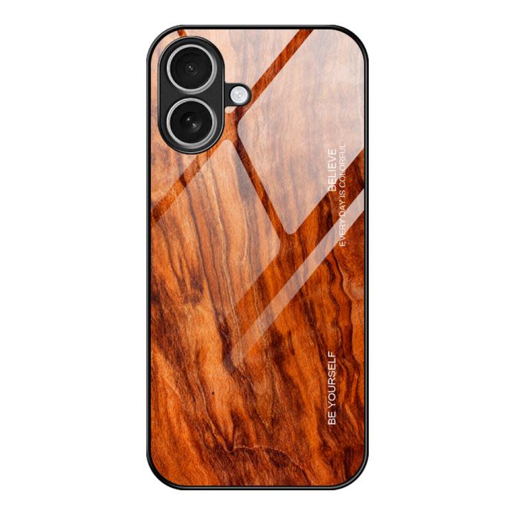 For iPhone 17 Wood Grain Glass Phone Case(Light Brown)