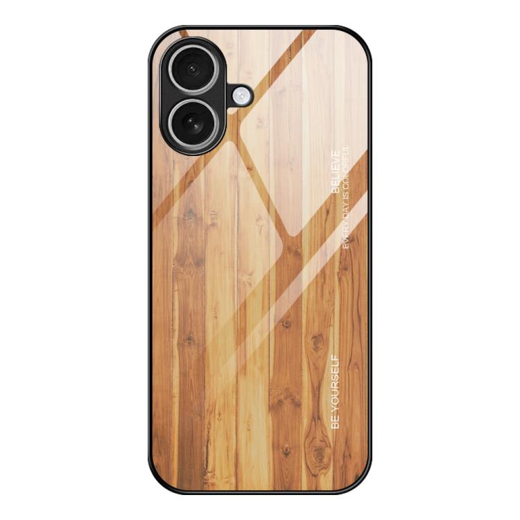 For iPhone 17 Wood Grain Glass Phone Case(Yellow)