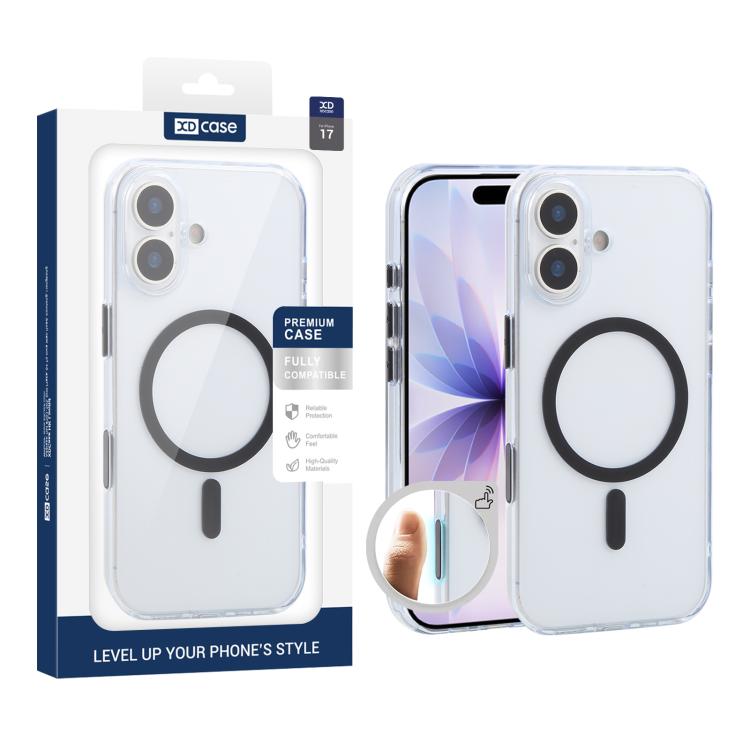 For iPhone 17 XDcase Frosted Transparent Magnetic Shockproof Phone Case(Black)