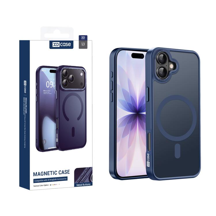 For iPhone 17 XDcase Metal Lens Frame Skin Feel Magnetic Phone Case(Dark Blue)