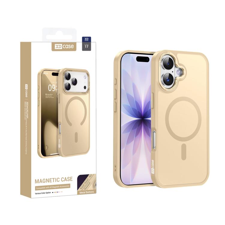 For iPhone 17 XDcase Metal Lens Frame Skin Feel Magnetic Phone Case(Gold)