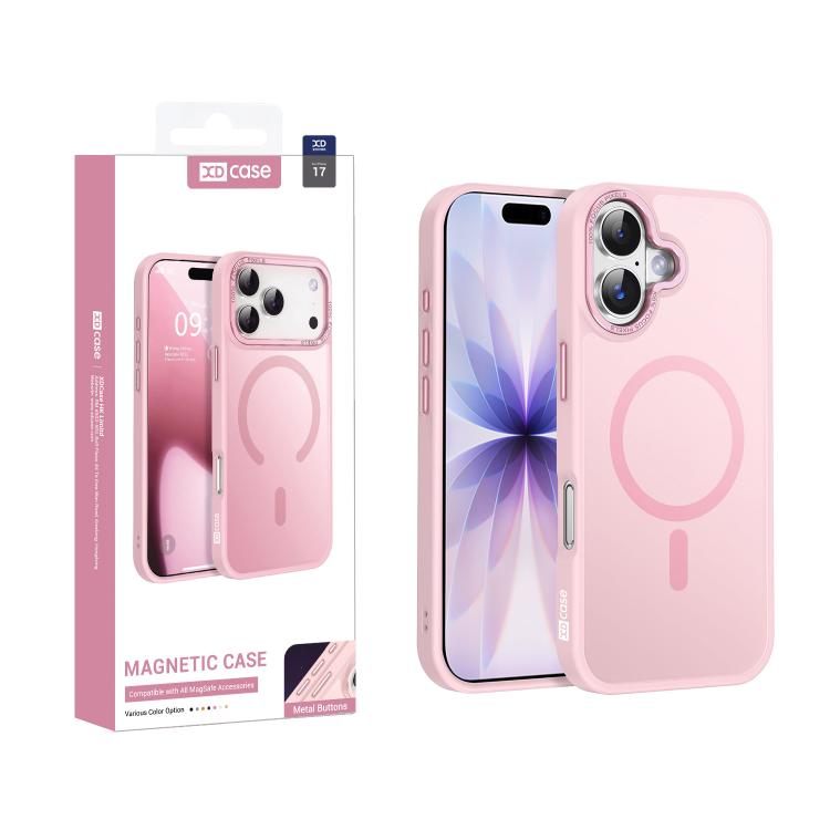 For iPhone 17 XDcase Metal Lens Frame Skin Feel Magnetic Phone Case(Pink)