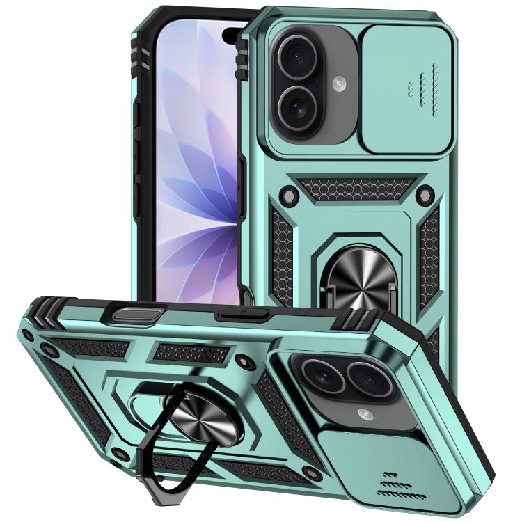 For iPhone 17 XDcase Sliding Camshield Ring Holder Magnetic Phone Case(Green)
