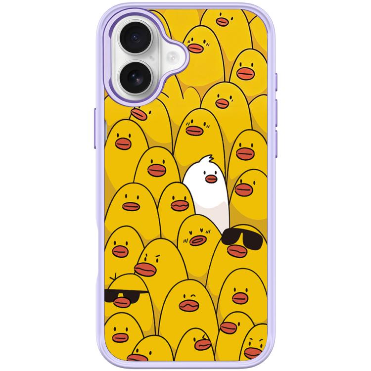 For iPhone 17 Yellow Duck Pattern Magnetic Phone Case(Light Purple)