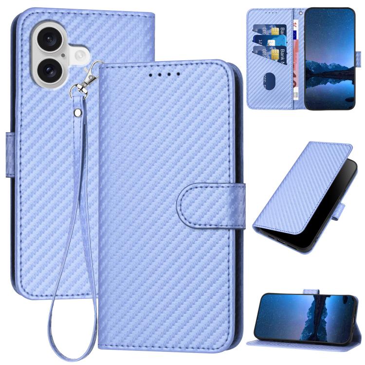 For iPhone 17 YX0070 Carbon Fiber Buckle Leather Phone Case with Lanyard(Light Purple)