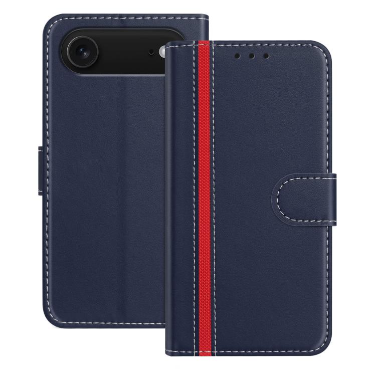 For iPhone Air Color Block Card Slots Vegan Leather Phone Case(Blue)
