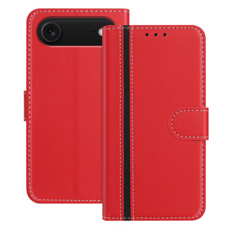 For iPhone Air Color Block Card Slots Vegan Leather Phone Case(Red)
