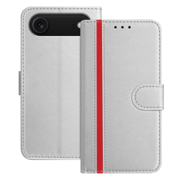 For iPhone Air Color Block Card Slots Vegan Leather Phone Case(Silver)