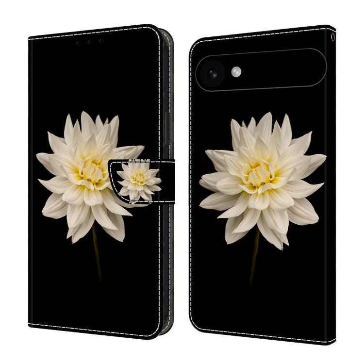 For iPhone Air Crystal-Like Painted Vegan Leather Phone Case(Black Background White Flowers)