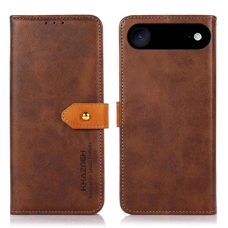 For iPhone Air KHAZNEH Dual-color Cowhide Texture Flip Leather Phone Case(Brown)