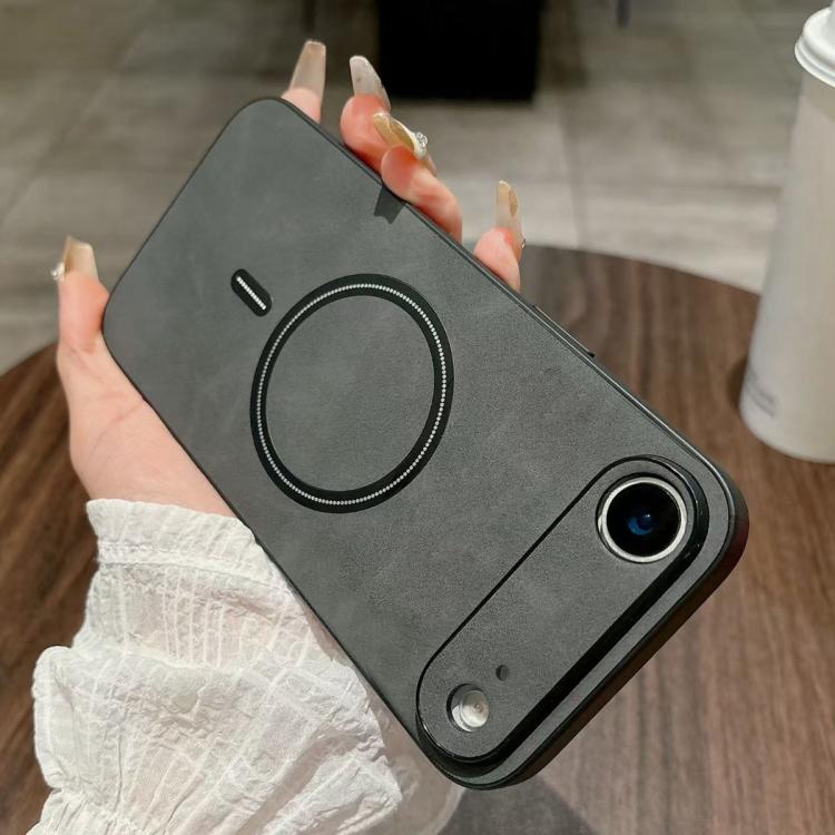 For iPhone Air Lambskin Faux Leather Magnetic Phone Case(Black)