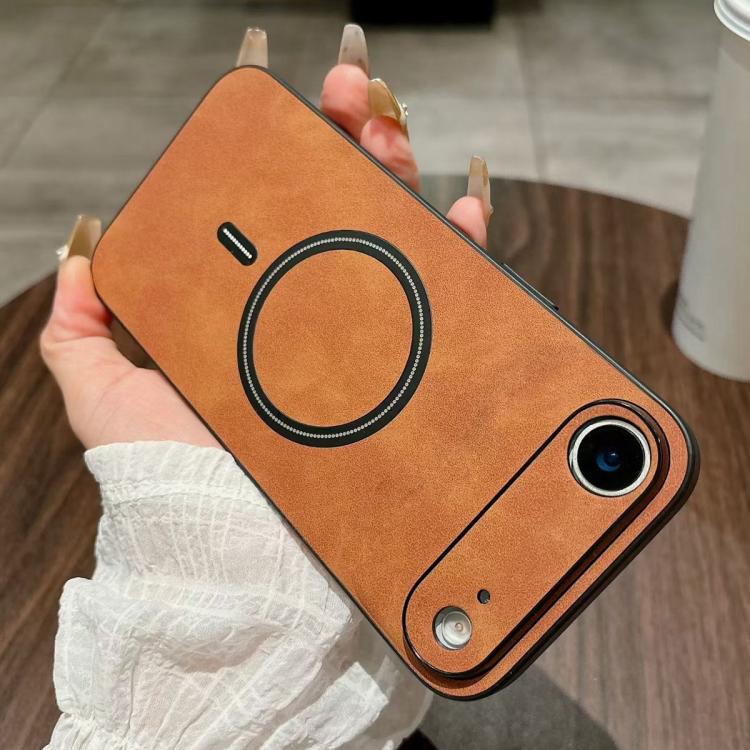 For iPhone Air Lambskin Faux Leather Magnetic Phone Case(Light Brown)