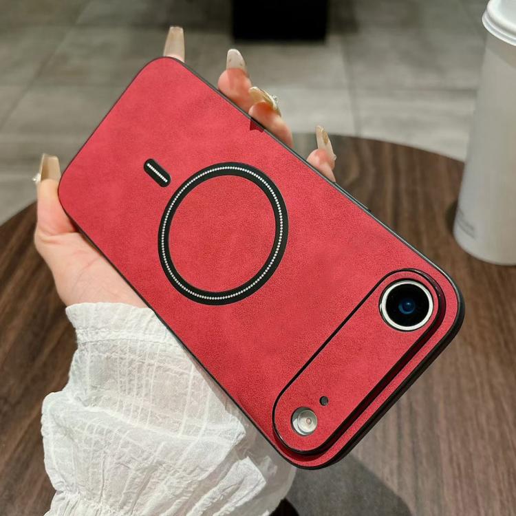 For iPhone Air Lambskin Faux Leather Magnetic Phone Case(Red)