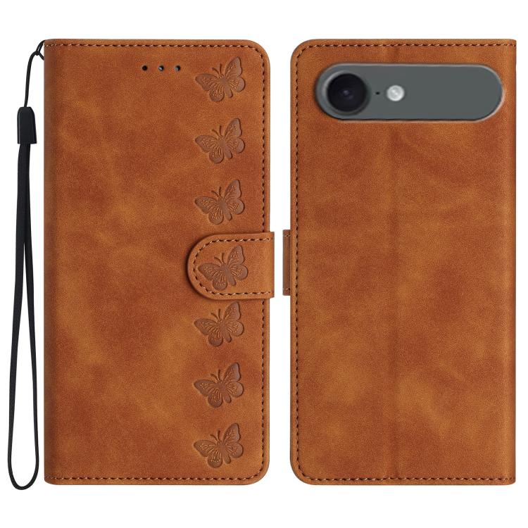 For iPhone Air Seven Butterflies Embossed Leather Phone Case(Brown)