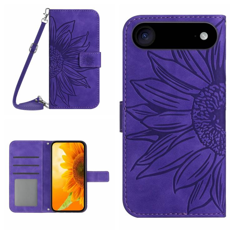For iPhone Air Skin Feel Sun Flower Embossed Flip Leather Phone Case with Lanyard(Dark Purple)