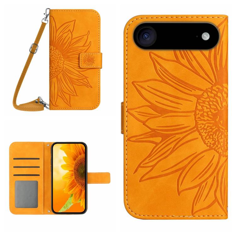 For iPhone Air Skin Feel Sun Flower Embossed Flip Leather Phone Case with Lanyard(Yellow)